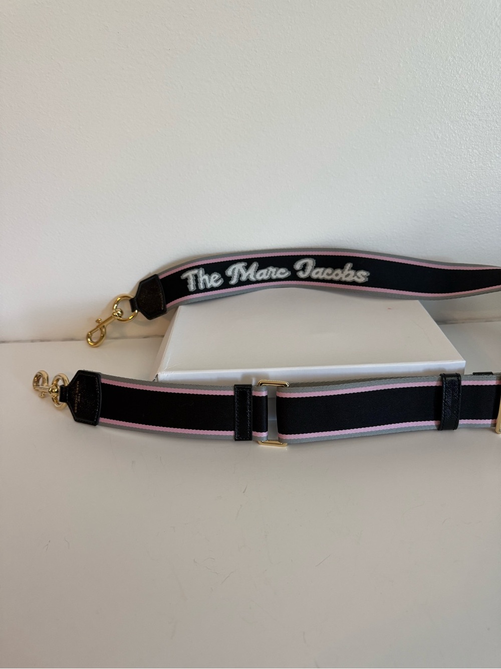 Marc Jacobs The Logo Webbing Bag Strap Black Pink Gray Gold Adjustable NWT
